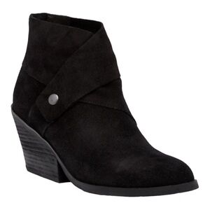 Eileen Fisher Black Suede Block Heel Ankle Booties | Size 5 | Wrap Style